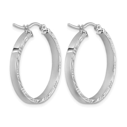10K White Gold D/C Edge Medium 3mm Polish Hoop Earrings