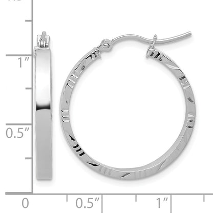 10K White Gold D/C Edge Medium 3mm Polish Hoop Earrings