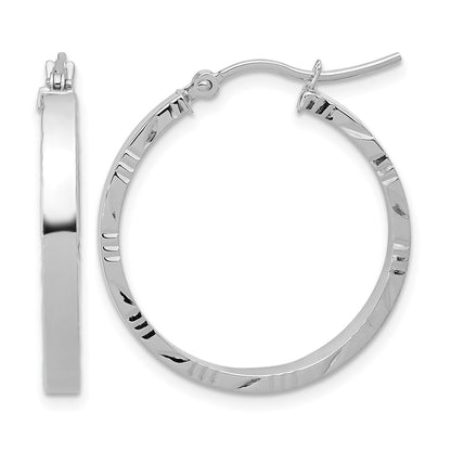 10K White Gold D/C Edge Medium 3mm Polish Hoop Earrings