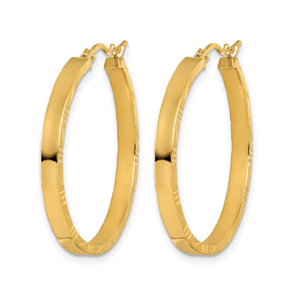 10K Yellow Gold D/C Edge Large 3mm Polished Hoop Earrings