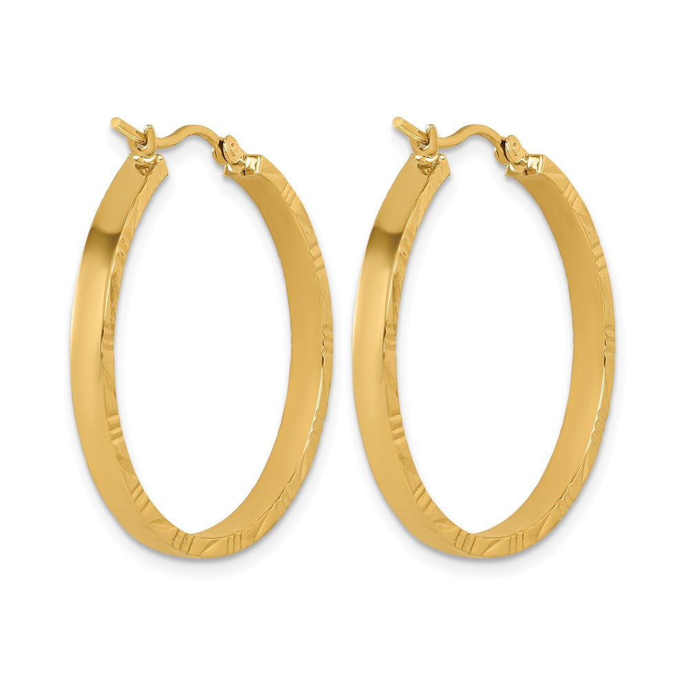 10K Yellow Gold D/C Edge Large 3mm Polished Hoop Earrings