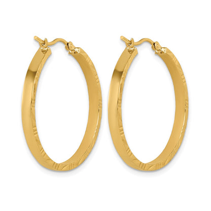 10K Yellow Gold D/C Edge Large 3mm Polished Hoop Earrings