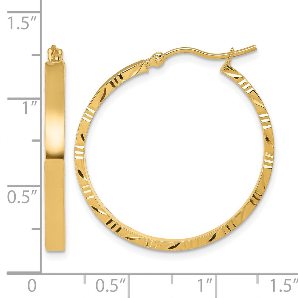 10K Yellow Gold D/C Edge Large 3mm Polished Hoop Earrings