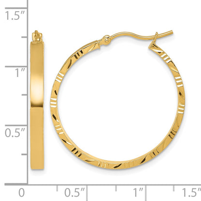 10K Yellow Gold D/C Edge Large 3mm Polished Hoop Earrings
