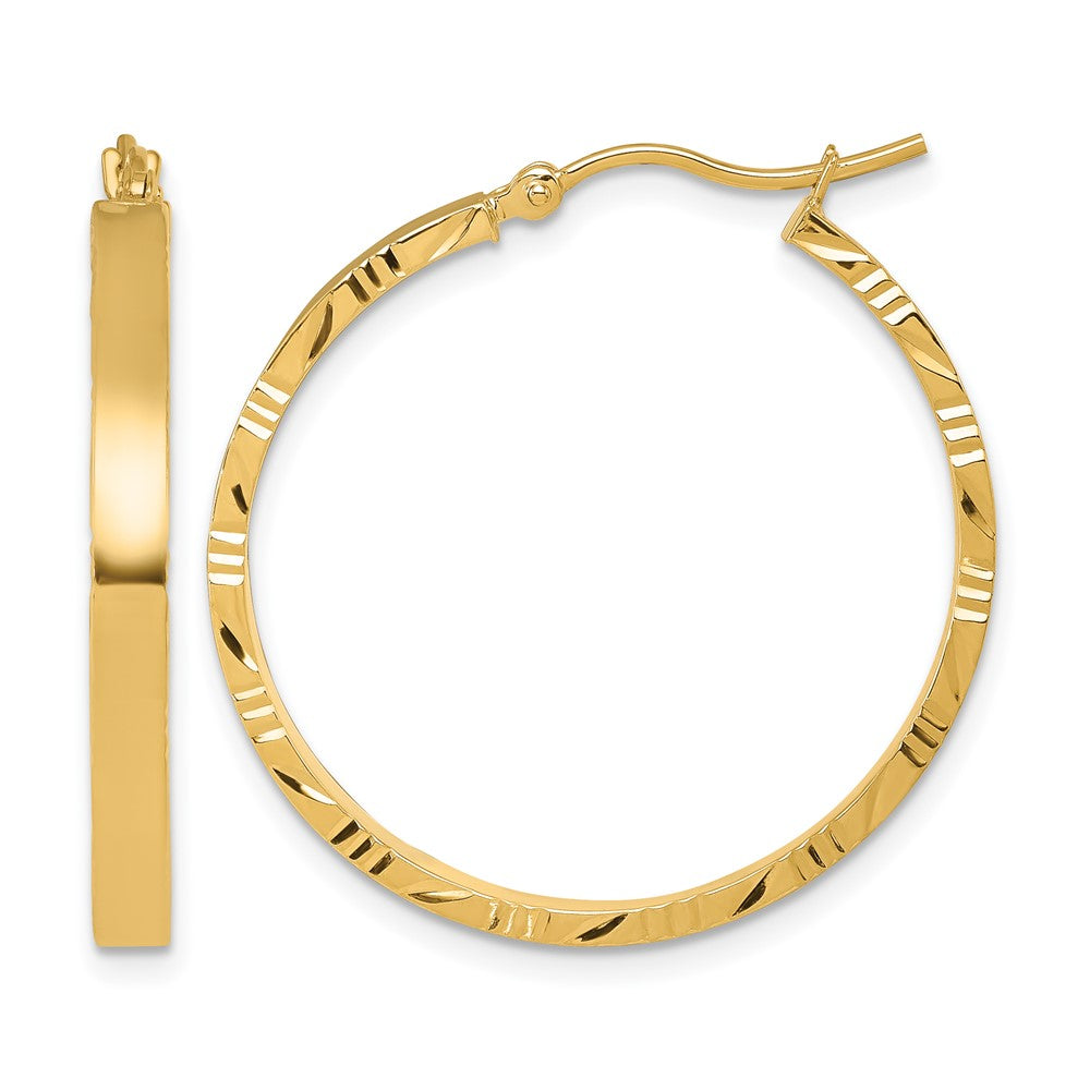 10K Yellow Gold D/C Edge Large 3mm Polished Hoop Earrings