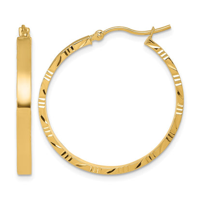 10K Yellow Gold D/C Edge Large 3mm Polished Hoop Earrings