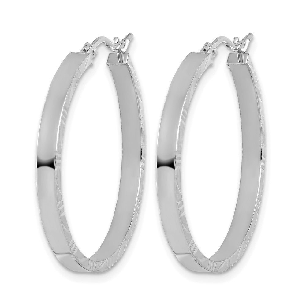 10K White Gold D/C Edge Large 3mm Polished Hoop Earrings