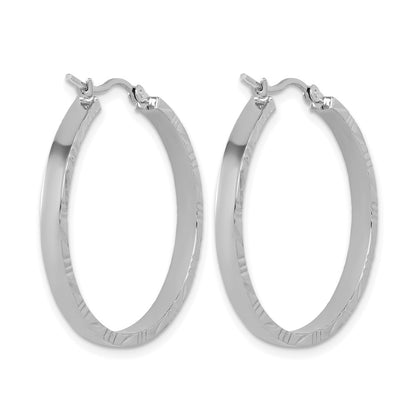 10K White Gold D/C Edge Large 3mm Polished Hoop Earrings