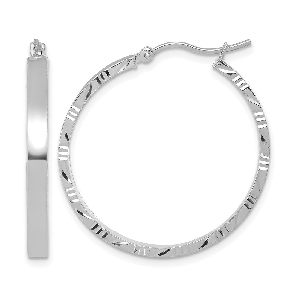 10K White Gold D/C Edge Large 3mm Polished Hoop Earrings