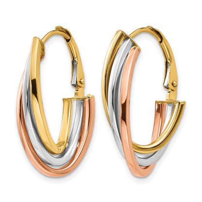 10K Tri Color Polished Hoop Earrings