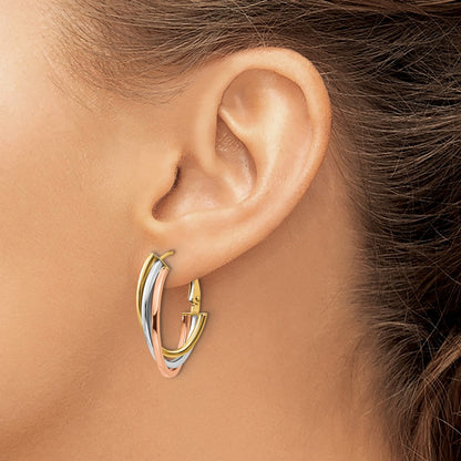 10K Tri Color Polished Hoop Earrings