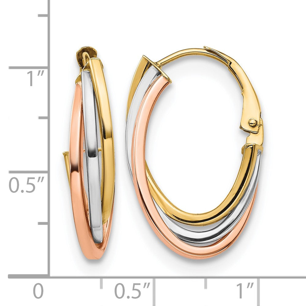 10K Tri Color Polished Hoop Earrings