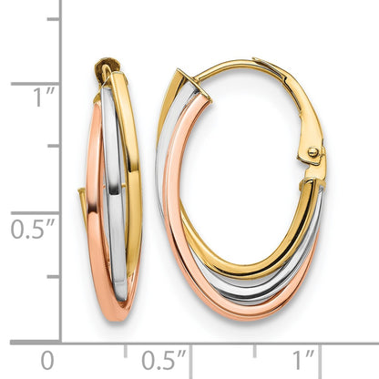 10K Tri Color Polished Hoop Earrings