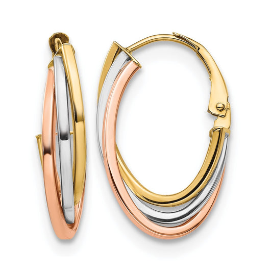 10K Tri Color Polished Hoop Earrings