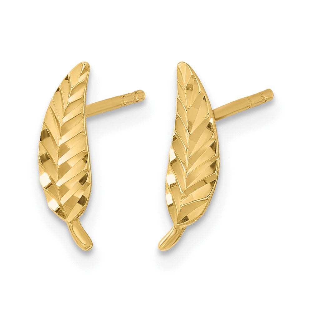 10K Yellow Gold Polished And Diamond Cut Leaf Post Earrings