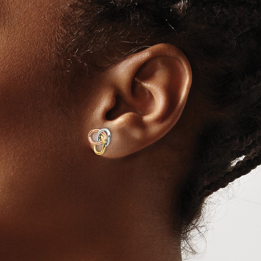 10K Tri Color Polished Rings Post Earrings