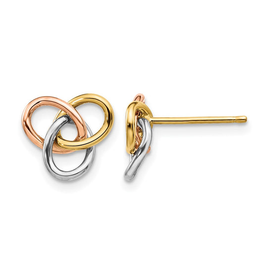 10K Tri Color Polished Rings Post Earrings