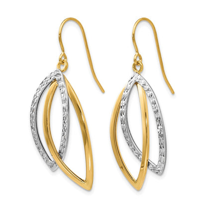 10K Two Tone Polished / Textured Shepherd Hook Earrings