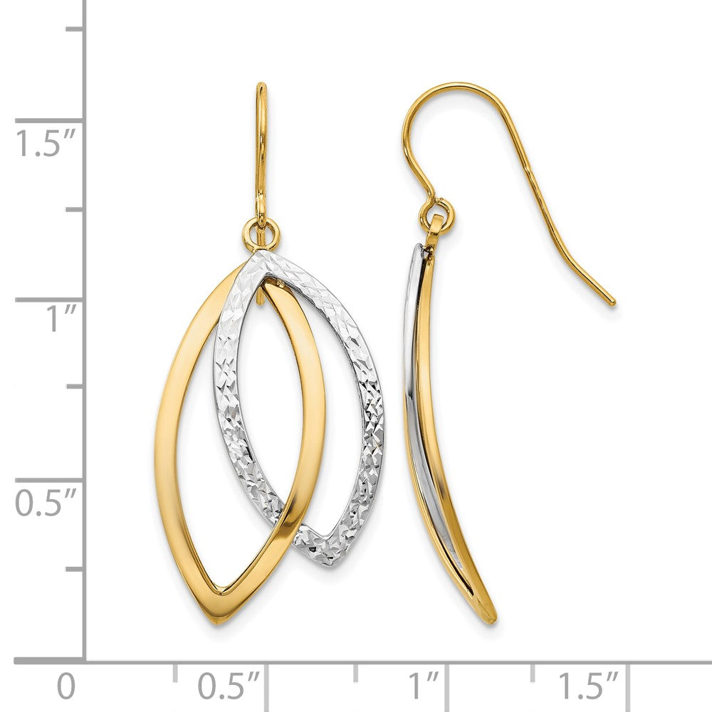 10K Two Tone Polished / Textured Shepherd Hook Earrings