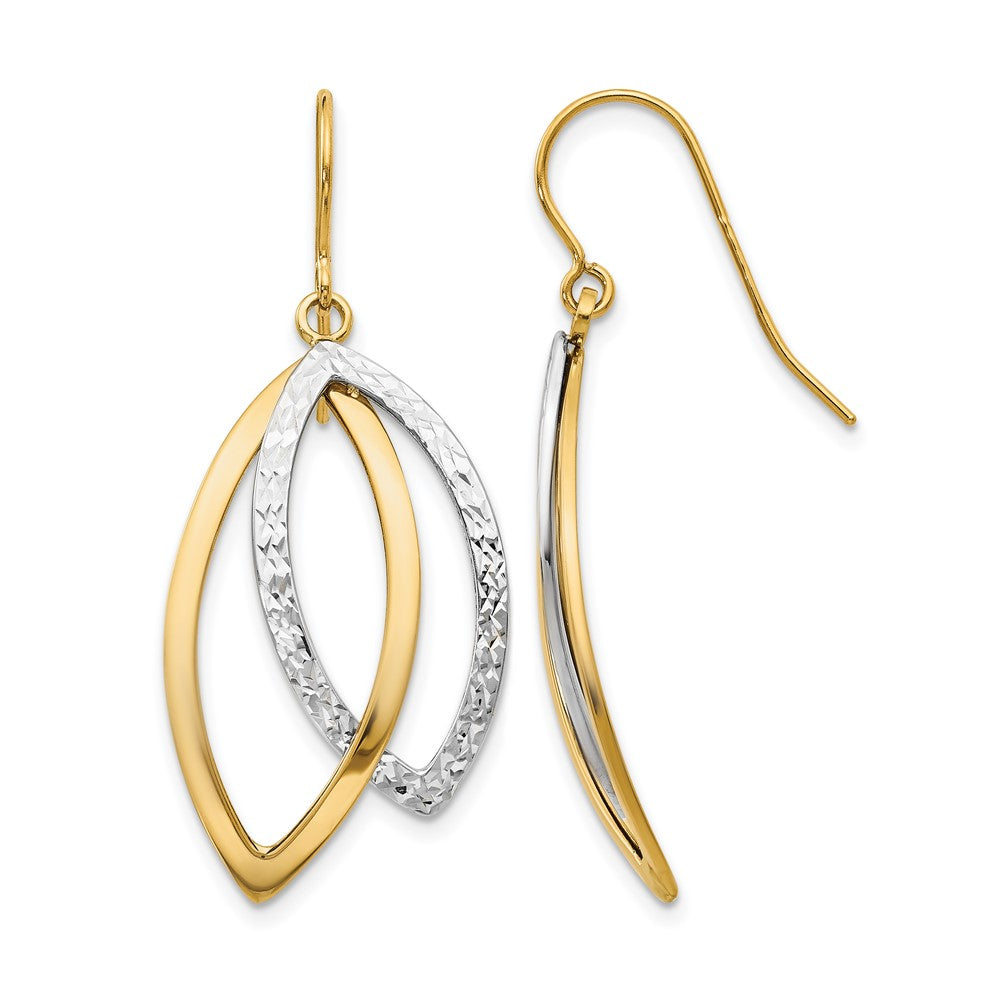 10K Two Tone Polished / Textured Shepherd Hook Earrings