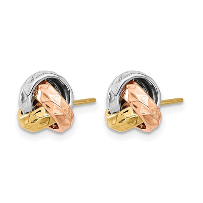 10K Tri Color Polished And Textured Love Knot Post Earrings