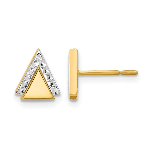 10K Yellow Rhodium With Polished And Diamond Cut Triangle Post Earrings