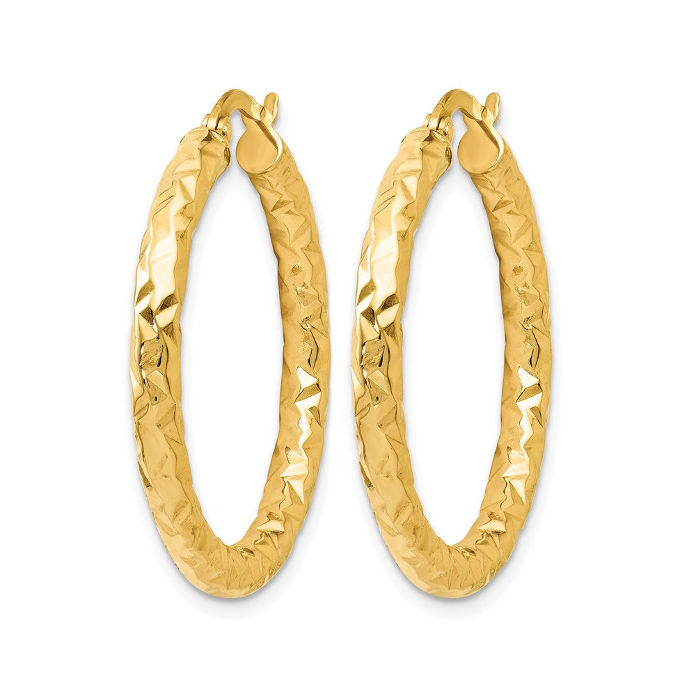 10K Yellow Gold Foreverlite Polished And Textured Hoop Earrings