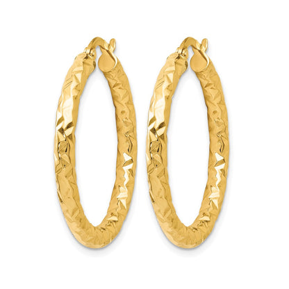 10K Yellow Gold Foreverlite Polished And Textured Hoop Earrings