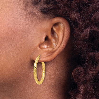 10K Yellow Gold Foreverlite Polished And Textured Hoop Earrings