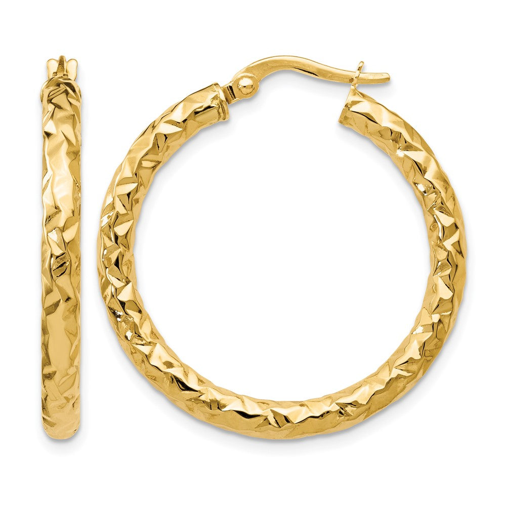 10K Yellow Gold Foreverlite Polished And Textured Hoop Earrings