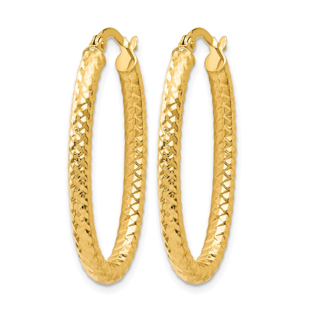 10K Yellow Gold Foreverlite Polished And Textured Oval Hoop Earrings