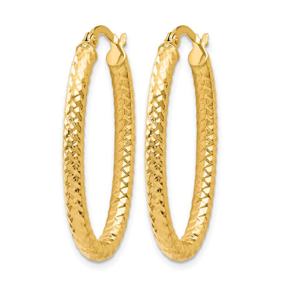 10K Yellow Gold Foreverlite Polished And Textured Oval Hoop Earrings
