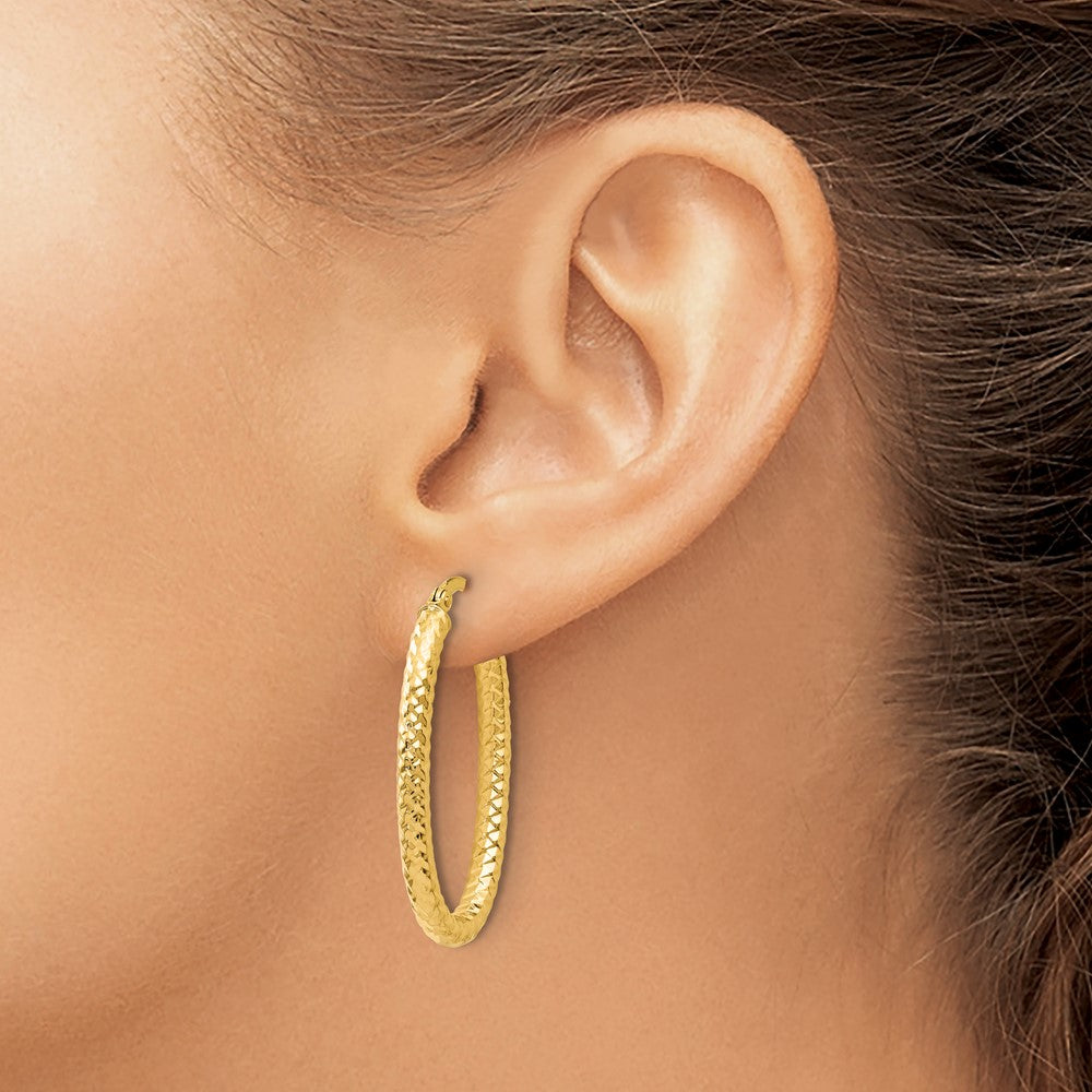 10K Yellow Gold Foreverlite Polished And Textured Oval Hoop Earrings