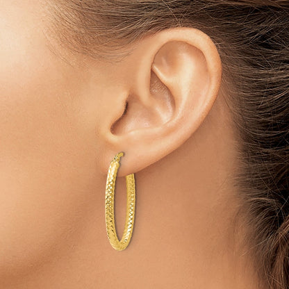 10K Yellow Gold Foreverlite Polished And Textured Oval Hoop Earrings