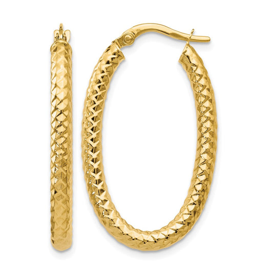 10K Yellow Gold Foreverlite Polished And Textured Oval Hoop Earrings