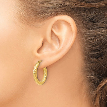 10K Yellow Gold Foreverlite Polished And Textured Hoop Earrings