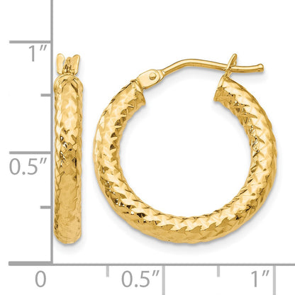 10K Yellow Gold Foreverlite Polished And Textured Hoop Earrings