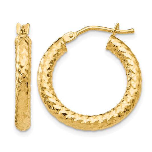 10K Yellow Gold Foreverlite Polished And Textured Hoop Earrings