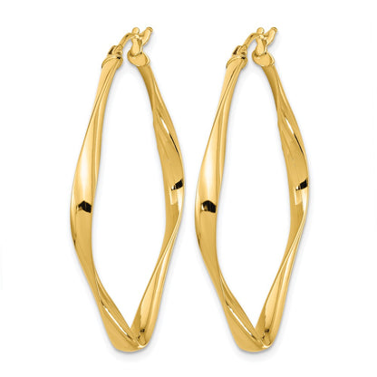10K Yellow Gold Polished Twisted Square Hoop Earrings