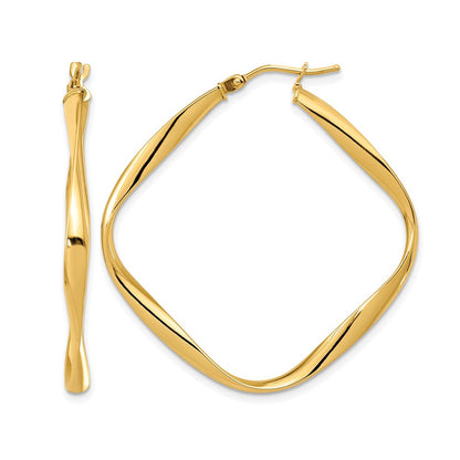 10K Yellow Gold Polished Twisted Square Hoop Earrings