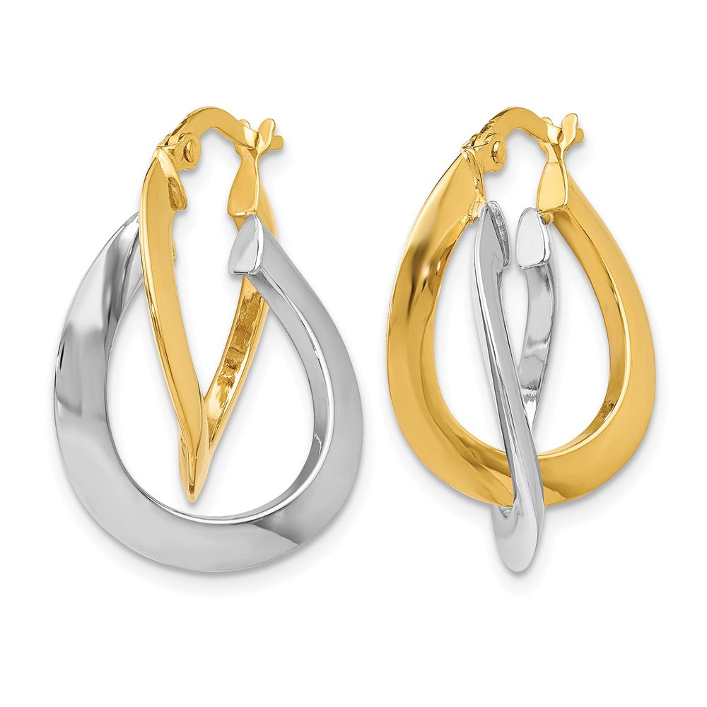 10K Two Tone Polished Twisted Double Hoop Earrings