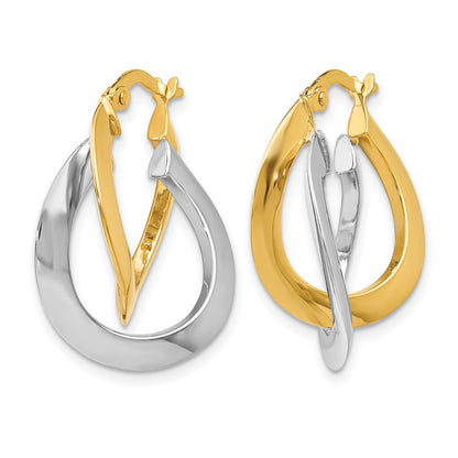 10K Two Tone Polished Twisted Double Hoop Earrings
