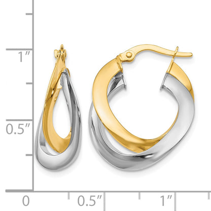10K Two Tone Polished Twisted Double Hoop Earrings