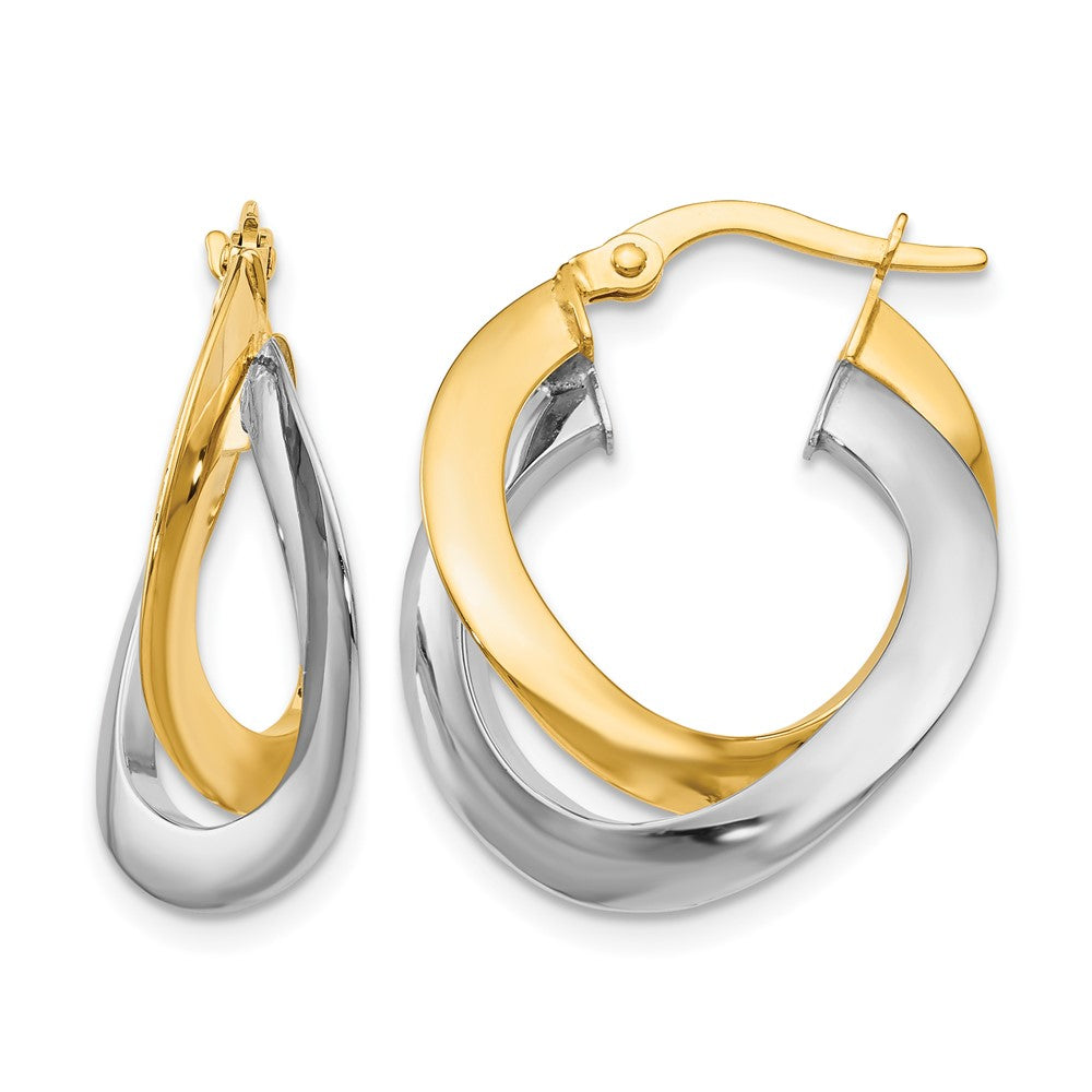 10K Two Tone Polished Twisted Double Hoop Earrings