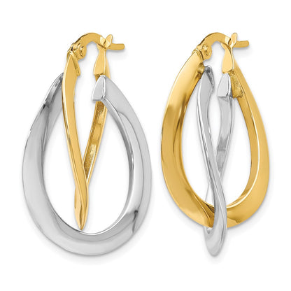 10K Two Tone Polished Twisted Double Hoop Earrings