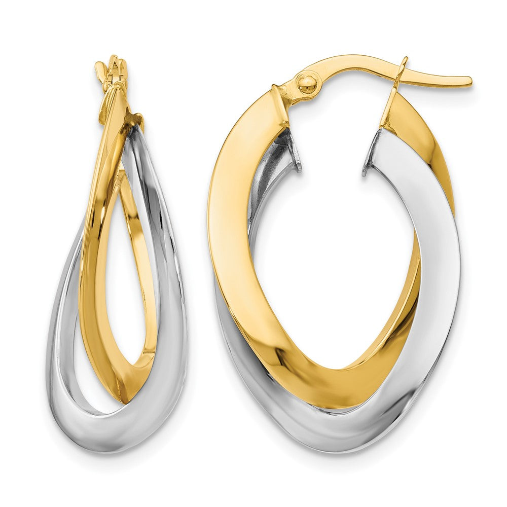 10K Two Tone Polished Twisted Double Hoop Earrings