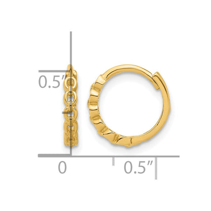 10K Yellow Gold Polished Round Link Pattern Huggie Hoop Earrings