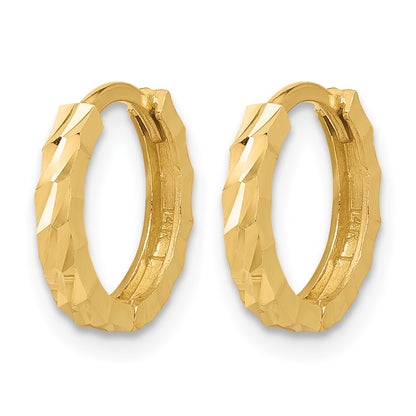 10K Yellow Gold Polished And Diamond Cut Huggie Hoop Earrings