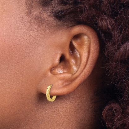 10K Yellow Gold Polished And Diamond Cut Huggie Hoop Earrings