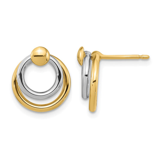 10K Two Tone Polished Post Dangle Earrings